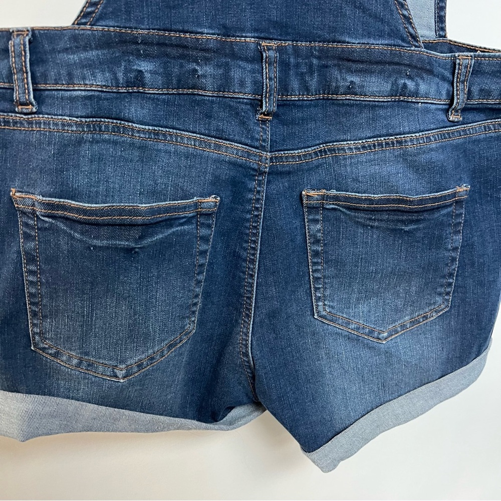 Y2K Vintage Overalls Short Dark Wash Distressed Denim Wax Jeans Large - Picture 8 of 10